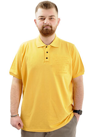 Mode XL Büyük Beden Erkek Polo Yaka T-Shirt Kabartma Baskılı U24326 Hardal