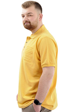 Mode XL Büyük Beden Erkek Polo Yaka T-Shirt Kabartma Baskılı U24326 Hardal