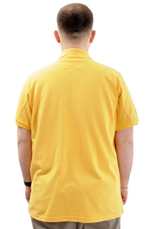 Mode XL Büyük Beden Erkek Polo Yaka T-Shirt Kabartma Baskılı U24326 Hardal
