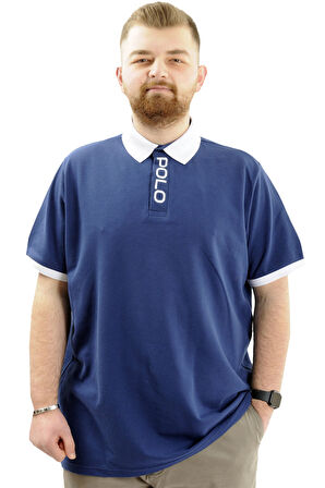 Mode XL Erkek Büyük Beden Baskılı Polo Yaka Tişört POLO U24335 İndigo