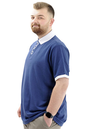 Mode XL Erkek Büyük Beden Baskılı Polo Yaka Tişört POLO U24335 İndigo