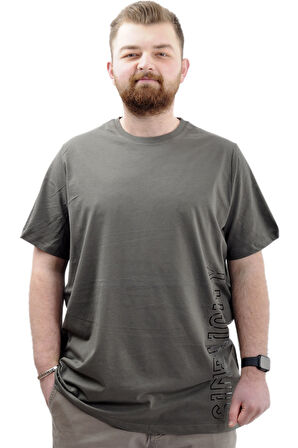 Mode XL Büyük Beden Baskılı Erkek T-Shirt Bisiklet Yaka SIMPLICITY U24046 Haki