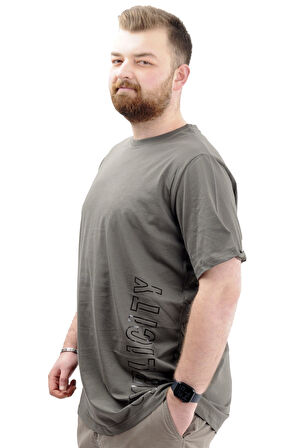 Mode XL Büyük Beden Baskılı Erkek T-Shirt Bisiklet Yaka SIMPLICITY U24046 Haki