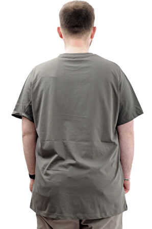 Mode XL Büyük Beden Baskılı Erkek T-Shirt Bisiklet Yaka SIMPLICITY U24046 Haki