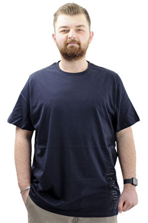 Mode XL Büyük Beden Baskılı Erkek T-Shirt Bisiklet Yaka SIMPLICITY U24046 Lacivert