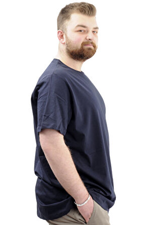 Mode XL Büyük Beden Baskılı Erkek T-Shirt Bisiklet Yaka SIMPLICITY U24046 Lacivert