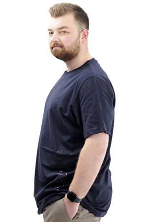 Mode XL Büyük Beden Baskılı Erkek T-Shirt Bisiklet Yaka SIMPLICITY U24046 Lacivert