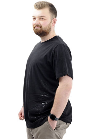 Mode XL Büyük Beden Baskılı Erkek T-Shirt Bisiklet Yaka SIMPLICITY U24046 Siyah