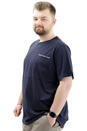 Mode XL Erkek Büyük Beden Pamuklu Baskılı Bisiklet Yaka Tişört CHANGE U24050 Lacivert