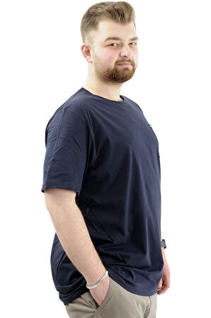 Mode XL Erkek Büyük Beden Pamuklu Baskılı Bisiklet Yaka Tişört CHANGE U24050 Lacivert