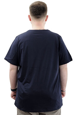 Mode XL Erkek Büyük Beden Pamuklu Baskılı Bisiklet Yaka Tişört CHANGE U24050 Lacivert