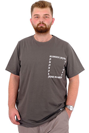Mode XL Erkek Büyük Beden T-Shirt Pamuklu Baskılı Bisiklet Yaka Tişört NUMBER U24051 Haki