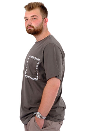 Mode XL Erkek Büyük Beden T-Shirt Pamuklu Baskılı Bisiklet Yaka Tişört NUMBER U24051 Haki