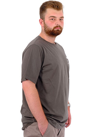 Mode XL Erkek Büyük Beden T-Shirt Pamuklu Baskılı Bisiklet Yaka Tişört NUMBER U24051 Haki