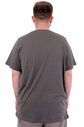 Mode XL Erkek Büyük Beden T-Shirt Pamuklu Baskılı Bisiklet Yaka Tişört NUMBER U24051 Haki