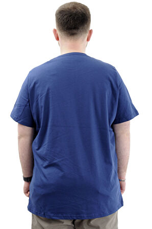 Mode XL Erkek Büyük Beden T-Shirt Pamuklu Baskılı Bisiklet Yaka Tişört NUMBER U24051 İndigo