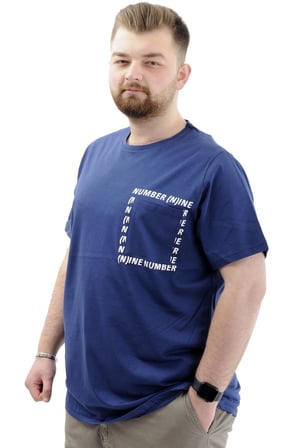 Mode XL Erkek Büyük Beden T-Shirt Pamuklu Baskılı Bisiklet Yaka Tişört NUMBER U24051 İndigo