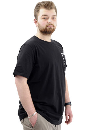 Mode XL Erkek Büyük Beden T-Shirt Pamuklu Baskılı Bisiklet Yaka Tişört NUMBER U24051 Siyah