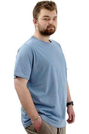 Mode XL Erkek Büyük Beden T-Shirt Pamuklu Baskılı Bisiklet Yaka Tişört LIMITED U24052 Mavi