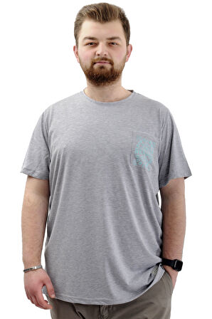 Mode XL Büyük Beden Erkek Tişört Bisiklet Yaka Baskılı Cep Detaylı T-Shirt REFUEL U24053 Grimelanj