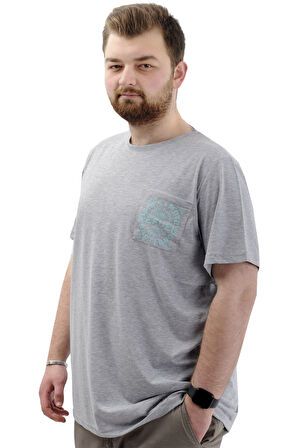 Mode XL Büyük Beden Erkek Tişört Bisiklet Yaka Baskılı Cep Detaylı T-Shirt REFUEL U24053 Grimelanj