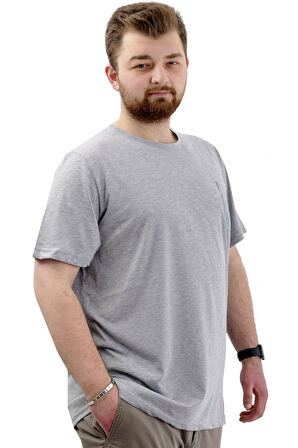 Mode XL Büyük Beden Erkek Tişört Bisiklet Yaka Baskılı Cep Detaylı T-Shirt REFUEL U24053 Grimelanj