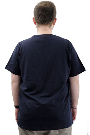 Mode XL Büyük Beden Erkek Tişört Bisiklet Yaka Baskılı Cep Detaylı T-Shirt REFUEL U24053 Lacivert
