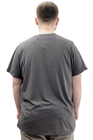 Mode XL Büyük Beden Erkek T-Shirt V Yaka Baskılı BELIEVE U24054 Antrasit