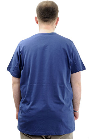 Mode XL Büyük Beden Erkek T-Shirt V Yaka Baskılı BELIEVE U24054 İndigo