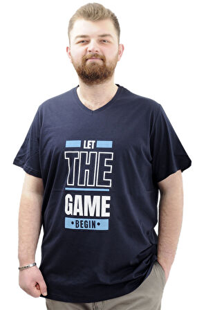 Mode XL Büyük Beden Erkek Baskılı T-Shirt BEGIN U24056 Lacivert
