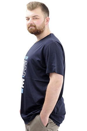 Mode XL Büyük Beden Erkek Baskılı T-Shirt BEGIN U24056 Lacivert