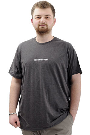 Mode XL Büyük Beden Baskılı Erkek T-Shirt Bisiklet Yaka VAN GOGH U24040 Antrasit