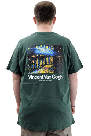 Mode XL Büyük Beden Baskılı Erkek T-Shirt Bisiklet Yaka VAN GOGH U24040 Nefti