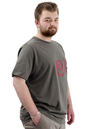 Mode XL Büyük Beden Erkek Tişört Baskılı Pamuklu Bisiklet Yaka T-Shirt SPIRAL U24065 Haki