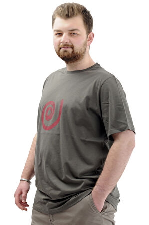 Mode XL Büyük Beden Erkek Tişört Baskılı Pamuklu Bisiklet Yaka T-Shirt SPIRAL U24065 Haki
