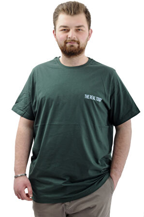 Mode XL Büyük Beden Erkek Tişört Baskılı Pamuklu Bisiklet Yaka T-Shirt TOUCH U24066 Nefti