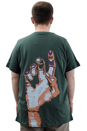 Mode XL Büyük Beden Erkek Tişört Baskılı Pamuklu Bisiklet Yaka T-Shirt TOUCH U24066 Nefti