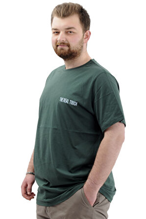 Mode XL Büyük Beden Erkek Tişört Baskılı Pamuklu Bisiklet Yaka T-Shirt TOUCH U24066 Nefti