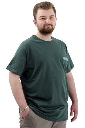 Mode XL Büyük Beden Erkek Tişört Baskılı Pamuklu Bisiklet Yaka T-Shirt TOUCH U24066 Nefti