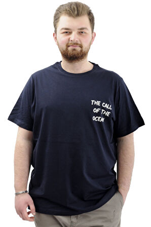 Mode XL Büyük Beden Erkek Tişört Baskılı Pamuklu Bisiklet Yaka T-Shirt TOUCH U24067 Lacivert