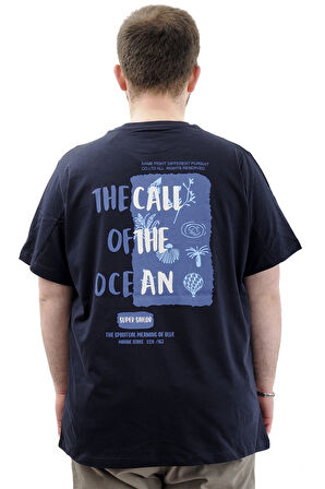 Mode XL Büyük Beden Erkek Tişört Baskılı Pamuklu Bisiklet Yaka T-Shirt TOUCH U24067 Lacivert