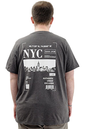 Mode XL Büyük Beden Erkek Tişört Baskılı Pamuklu Bisiklet Yaka T-Shirt NYC U24068 Antramelanj