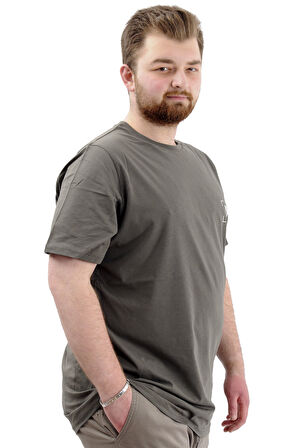 Mode XL Büyük Beden Erkek Tişört Baskılı Pamuklu Bisiklet Yaka T-Shirt NYC U24068 Haki