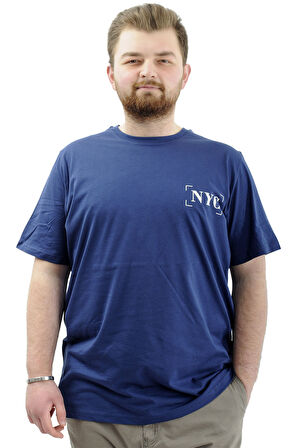Mode XL Büyük Beden Erkek Tişört Baskılı Pamuklu Bisiklet Yaka T-Shirt NYC U24068 İndigo
