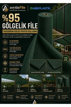 100 x 500 cm Tüm Ölçüler Montaja Hazır %95 Gölgelik - Çit Filesi - Tente Tül Yeşil ( Rulodan Sıcak K