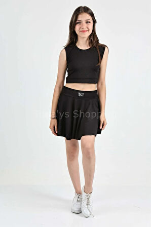 Şort Etekli Crop Body Sıfır Kol Sporcu Takım (RYBYisv5pf)