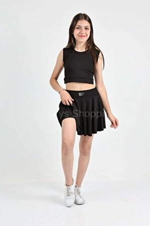 Şort Etekli Crop Body Sıfır Kol Sporcu Takım (RYBYisv5pf)