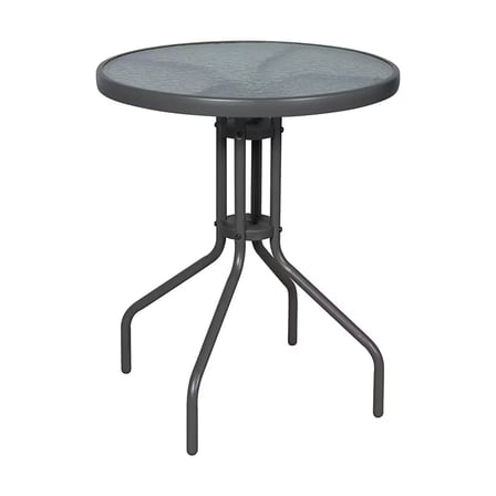 60*72 cm Camlı Yuvarlak Bahçe Masası – Metal Gövdeli Balkon, Teras ve Bahçe Masası