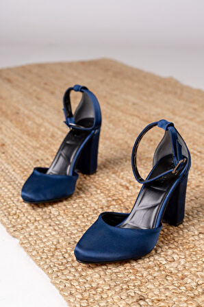 Lole Topuklu Lacivert Saten Detaylı Topuklu Ayakkabı