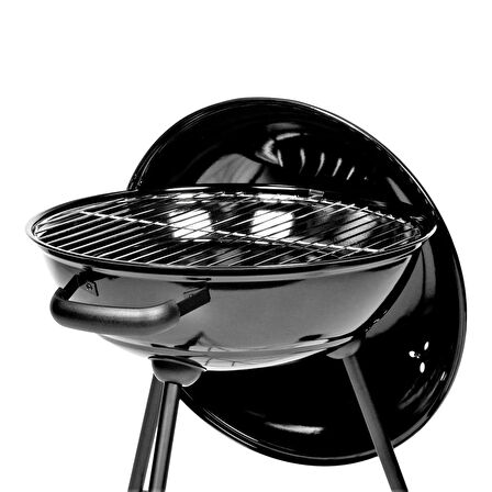 TEKERLEKLİ KÖMÜRLÜ SİYAH KÜRE MANGAL BARBEKÜ 43 CM ÇAPINDA 86 CM UZUNLUK